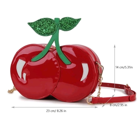 🔹️Cherry  Glitter Leaf Decor Cherry Design Chain Novelty Bag  pre-owned ✨️🍒 - Picture 2 of 8
